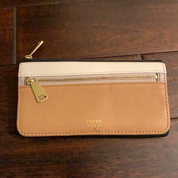 Fossil Black, White and Tan Leather Wallet EUC - Picture 1 of 10